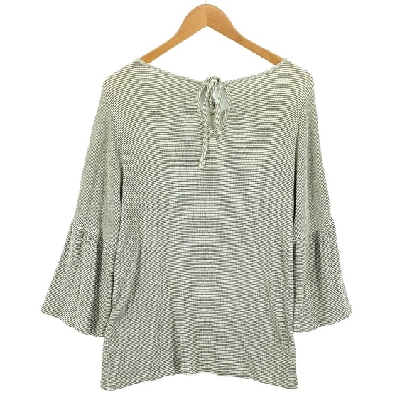 Size XL LC Lauren Conrad Blouse Top Gray/Black Striped Rayon Long Sleeve - Picture 2 of 6